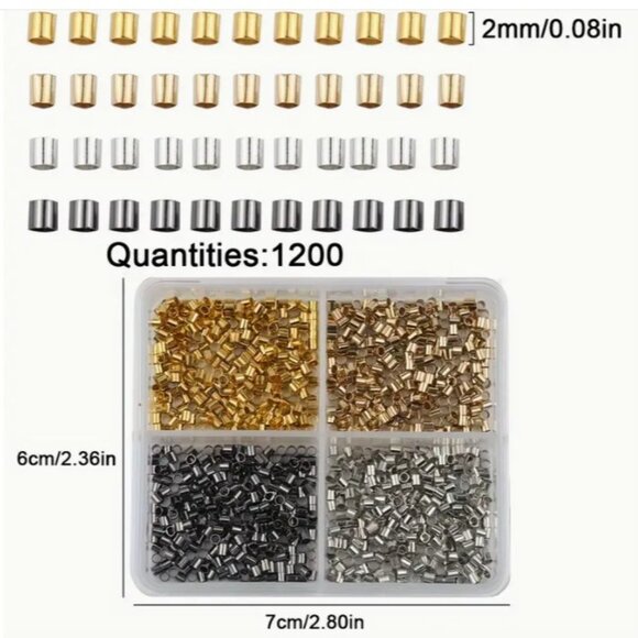 Crimp Tube Beads  -  Box with 4 Colors - 1200pcs 2mm - Picture 2 of 2